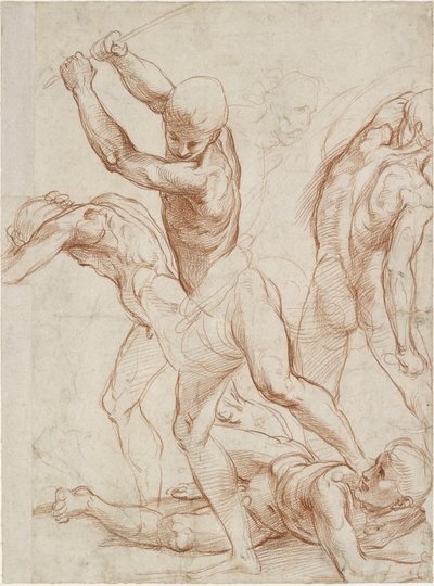 Recto: Kampf von fünf Männern. Verso: Einige leichte Figurenstudien, WA1846.193 von Raffaello Sanzio Raphael